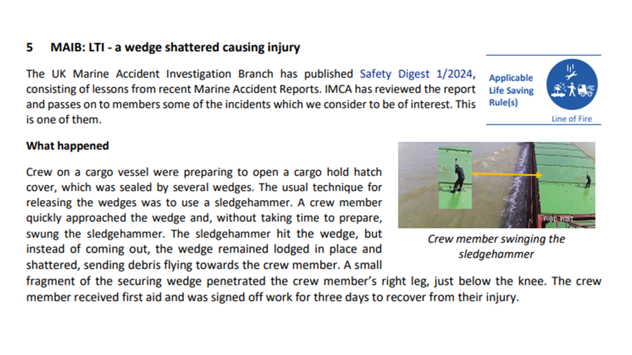 A wedge shattered causing injury