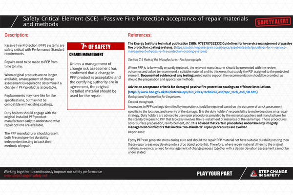 Alerts Moments Safety Critical Element SCE Passive Fire Protection acceptance of repair materials and methods