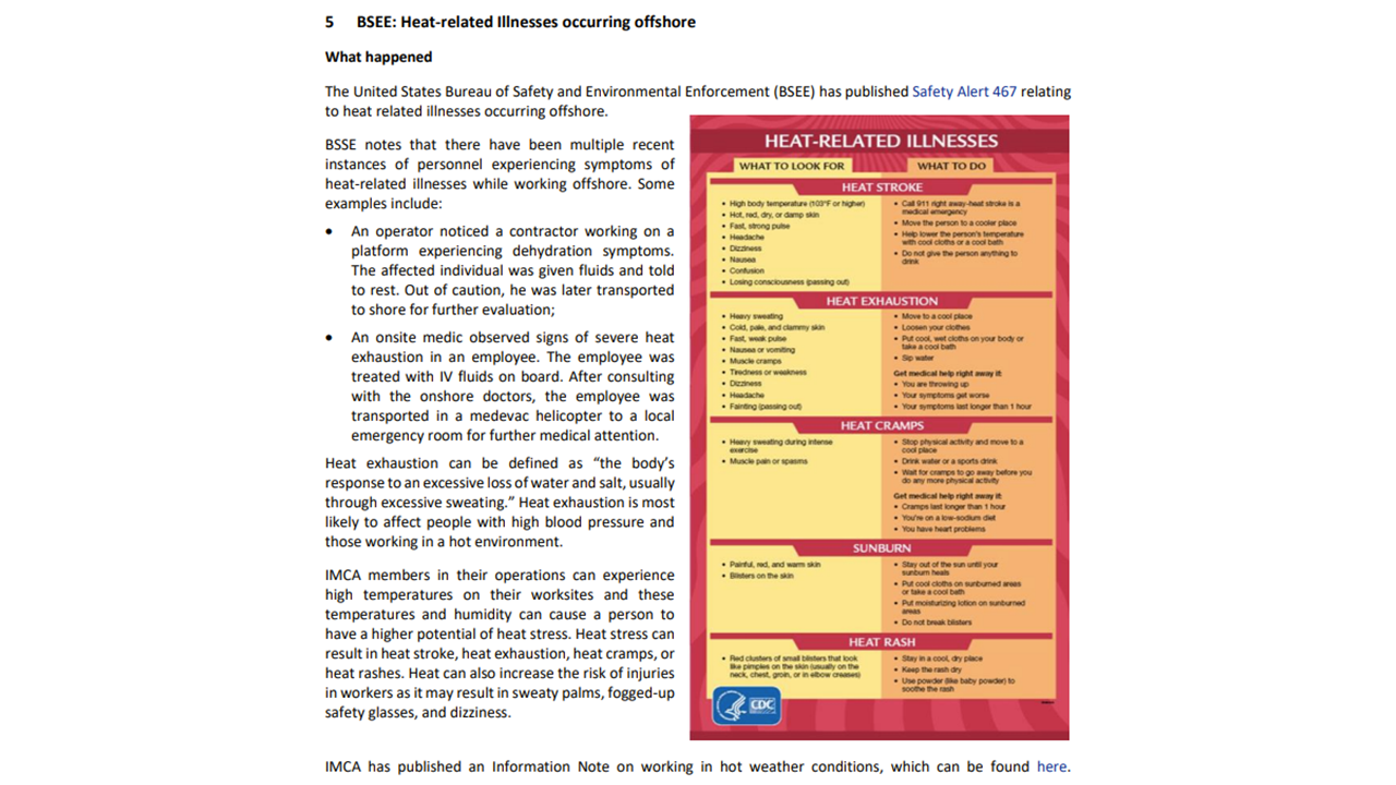 BSEE Heat related Illnesses occurring offshore