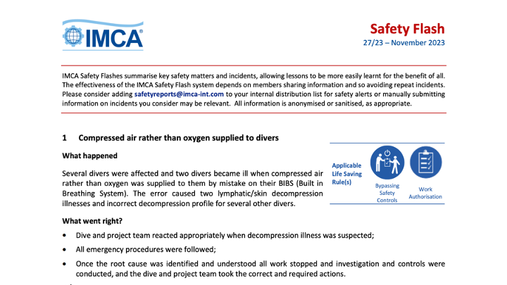 Compressed air rather than oxygen supplied to divers