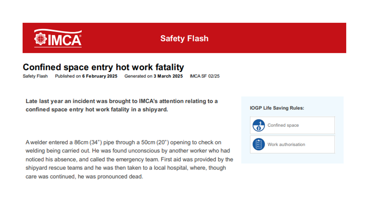 Confined space entry hot work fatality