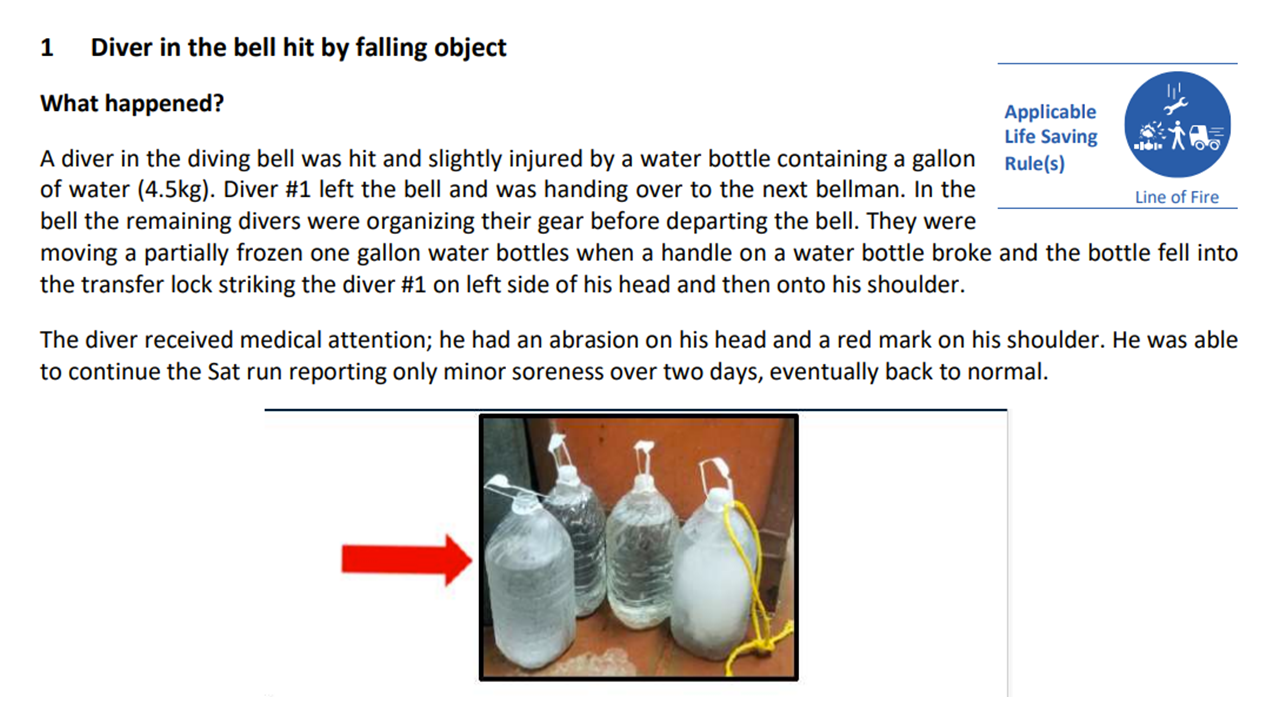 Diver in the bell hit by falling object