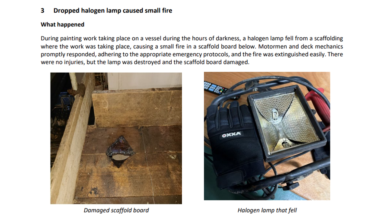 Dropped halogen lamp caused small fire