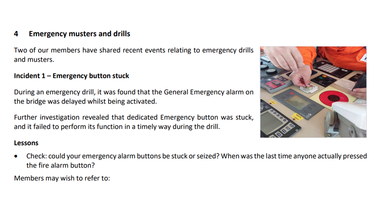 Emergency musters and drills