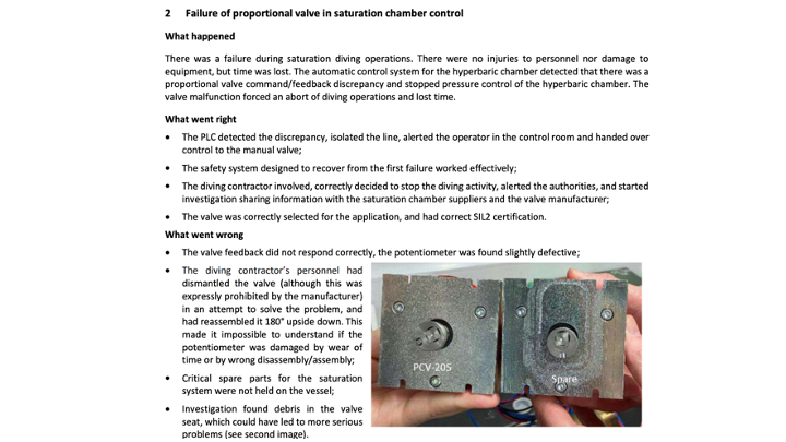 Failure of proportional valve in saturation chamber control