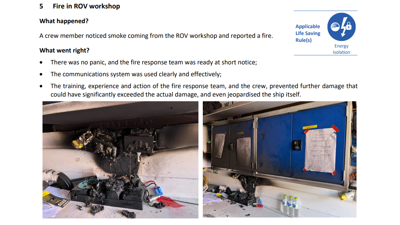 Fire in ROV Workshop