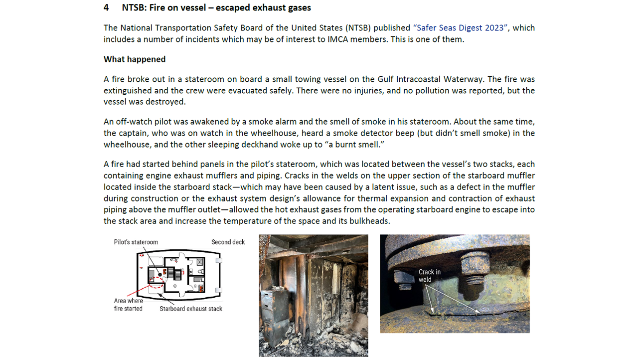 Fire on vessel escaped exhaust gases