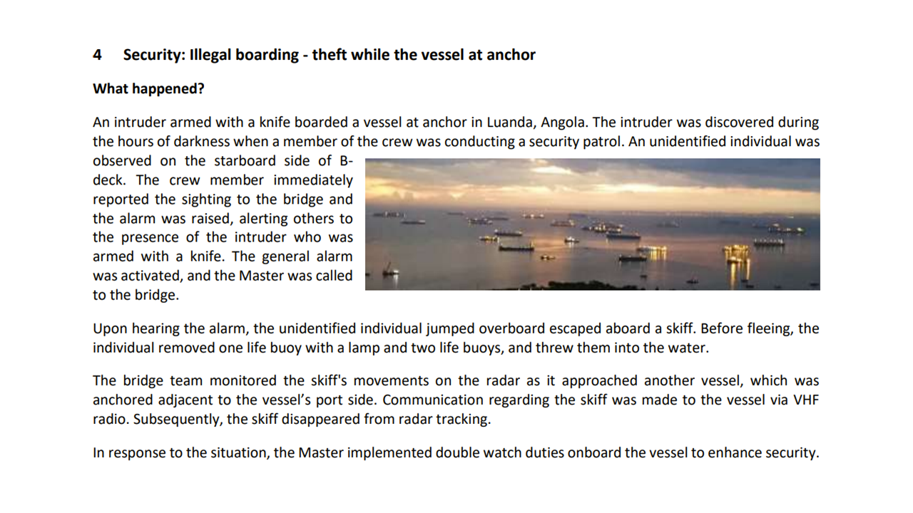 Illegal boarding theft while the vessel at anchor
