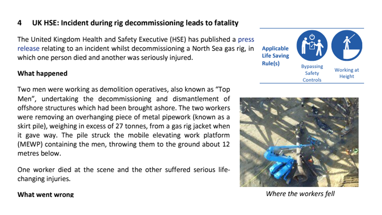 Incident during rig decommissioning leads to fatality