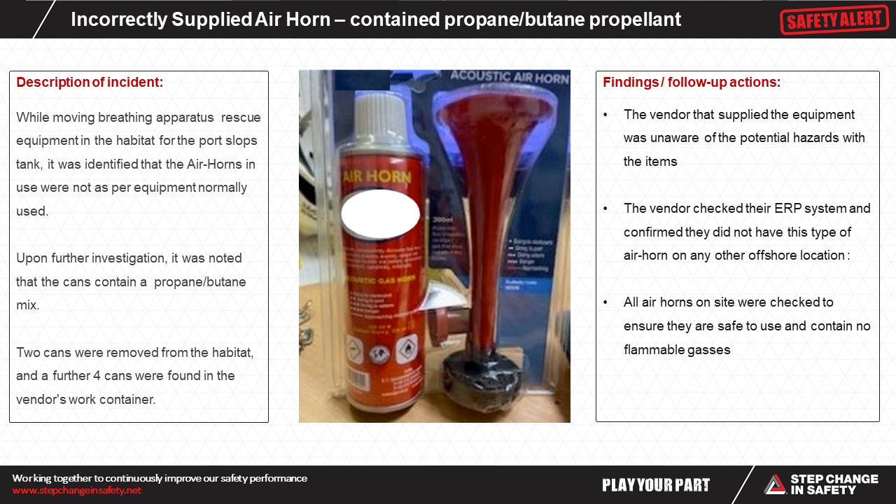 Incorrectly Supplied Air horn