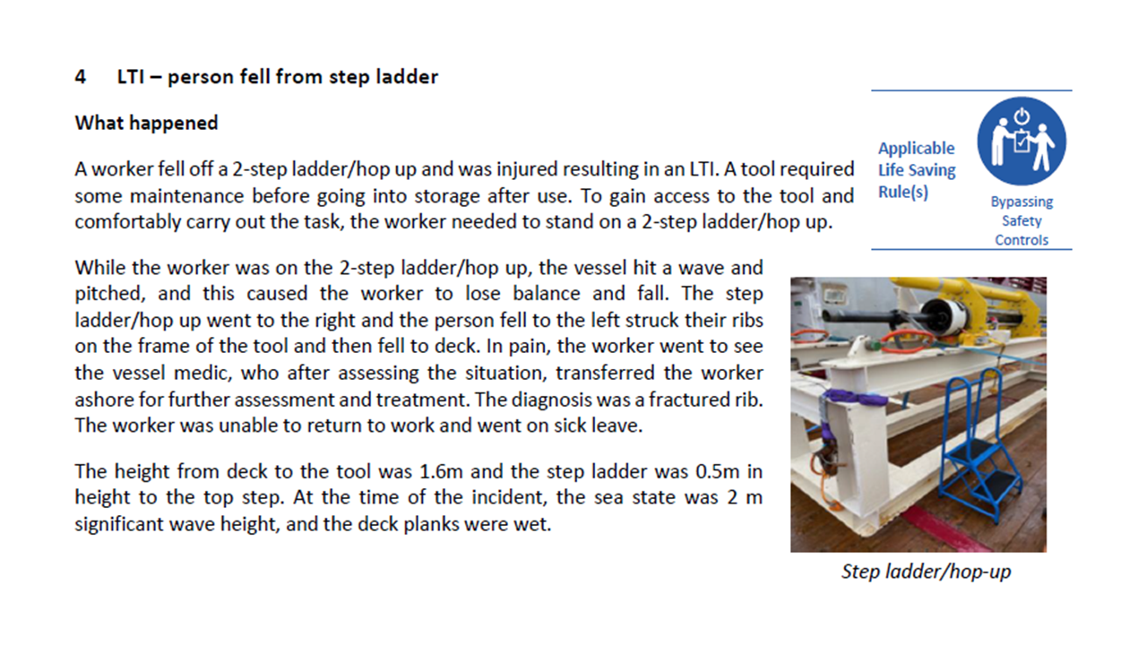 LTI person fell from step ladder
