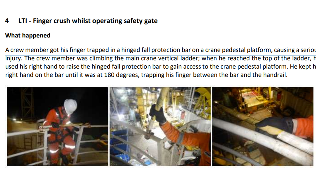 LTI Finger crush whilst operating safety gate