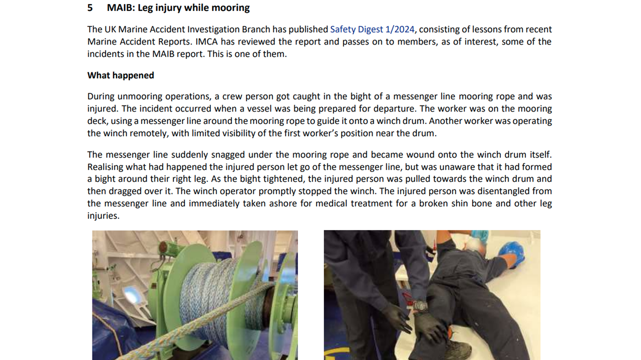 Leg injury while mooring