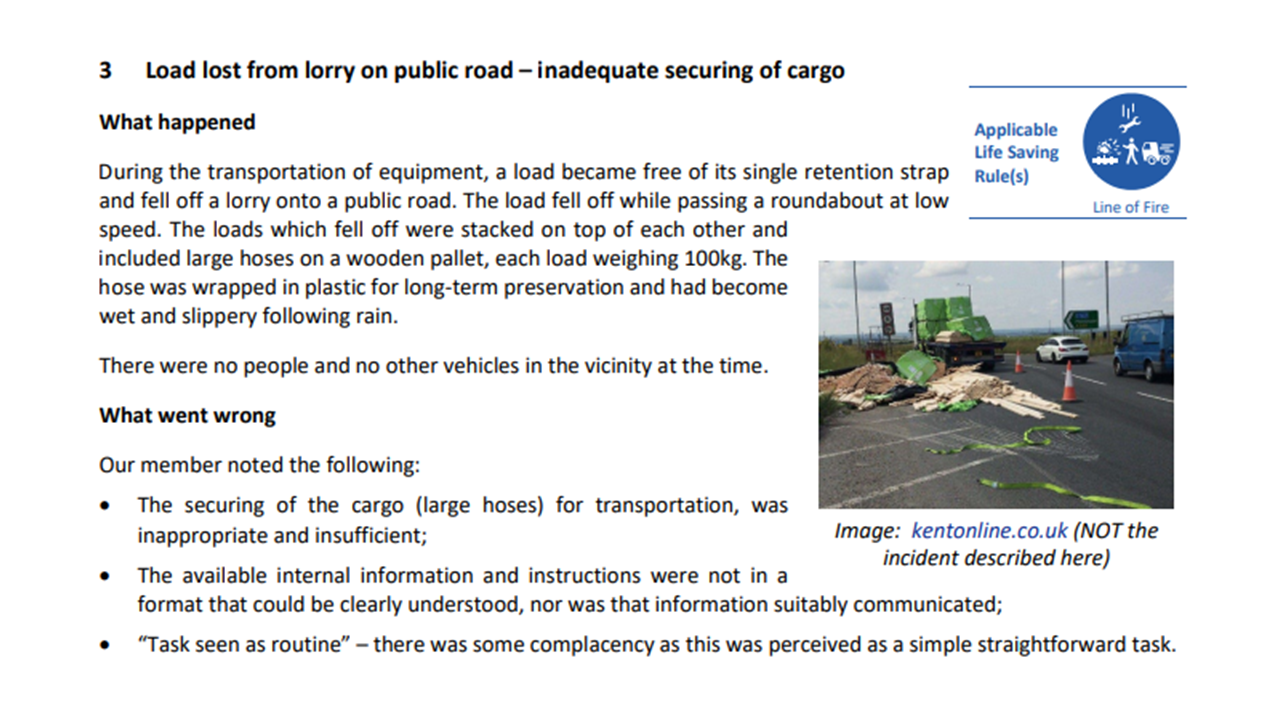 Load lost from lorry on public road inadequate securing of cargo
