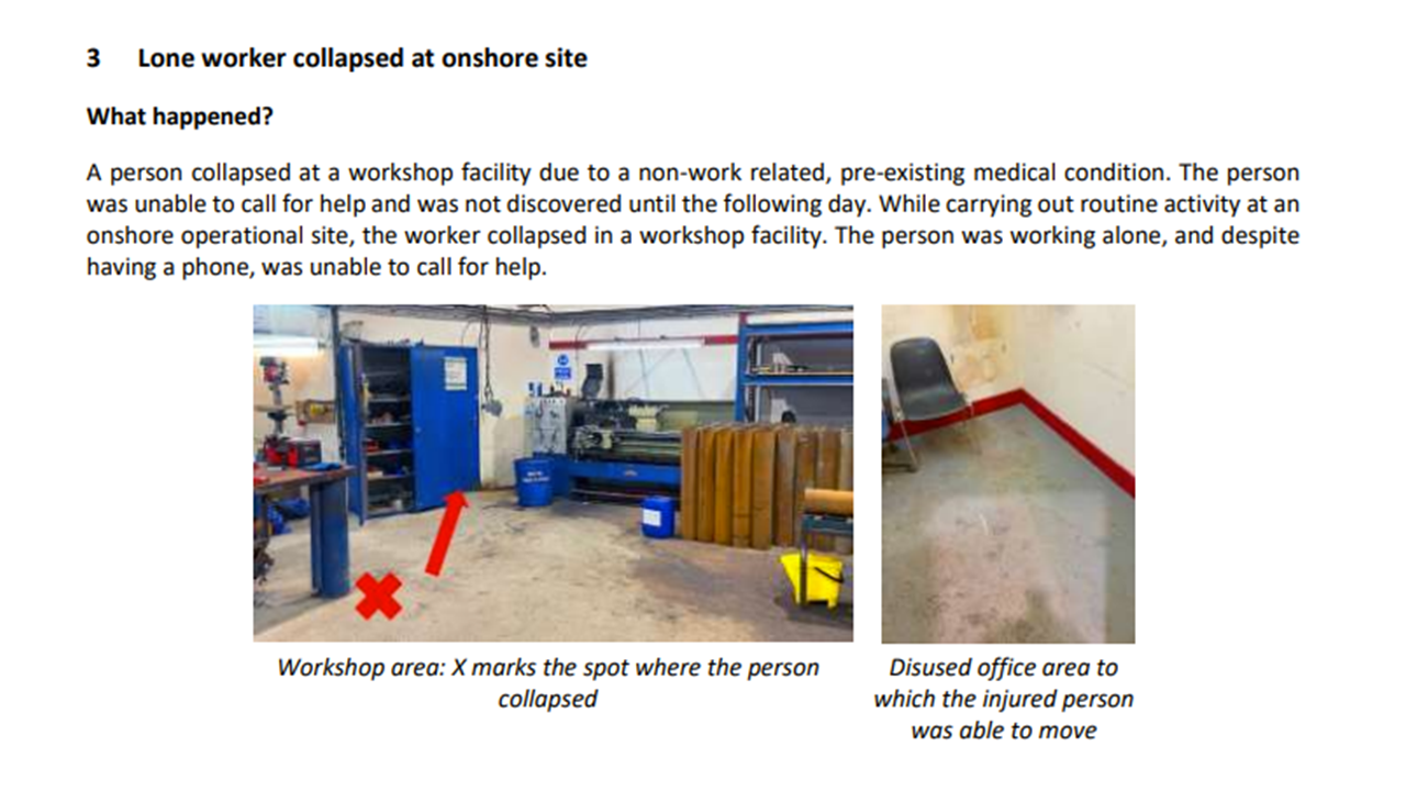 Lone worker collapsed at onshore site