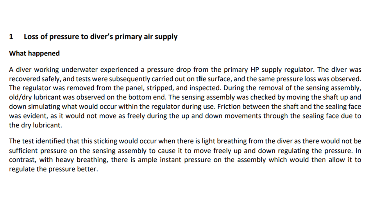 Loss of pressure to divers primary air supply
