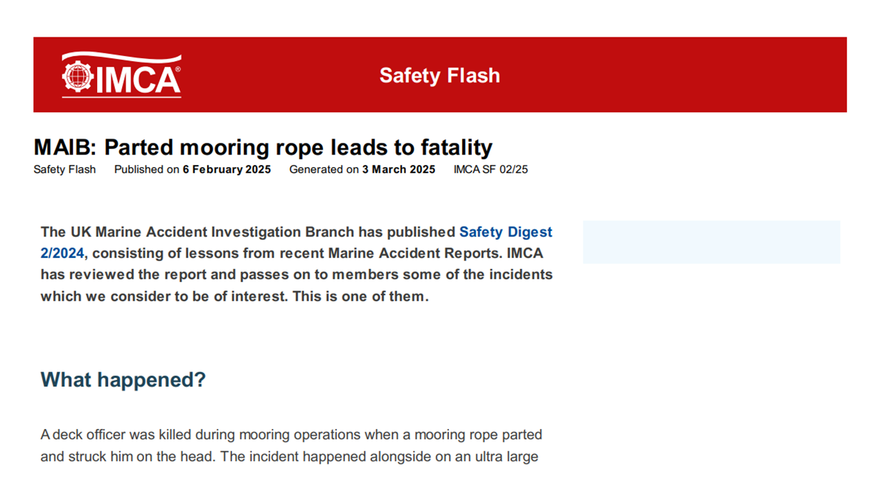 MAIB Parted mooring rope leads to fatality