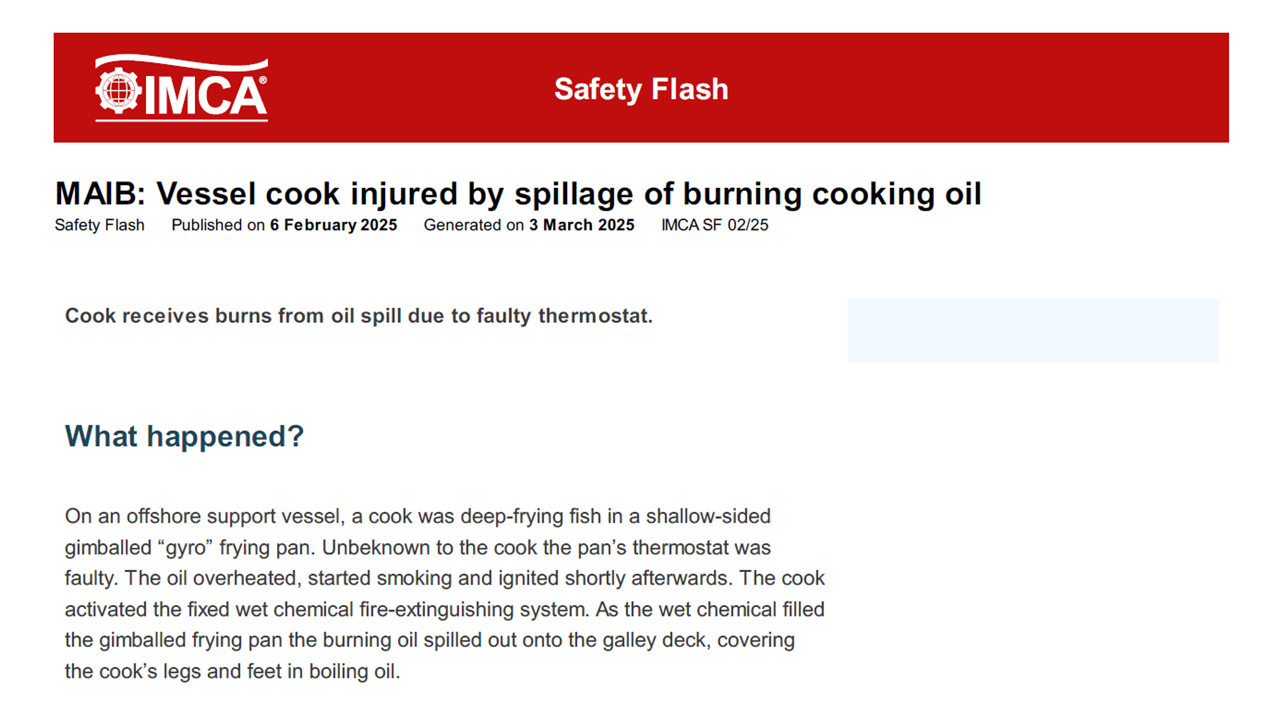 MAIB Vessel cook injured by spillage of burning cooking oil