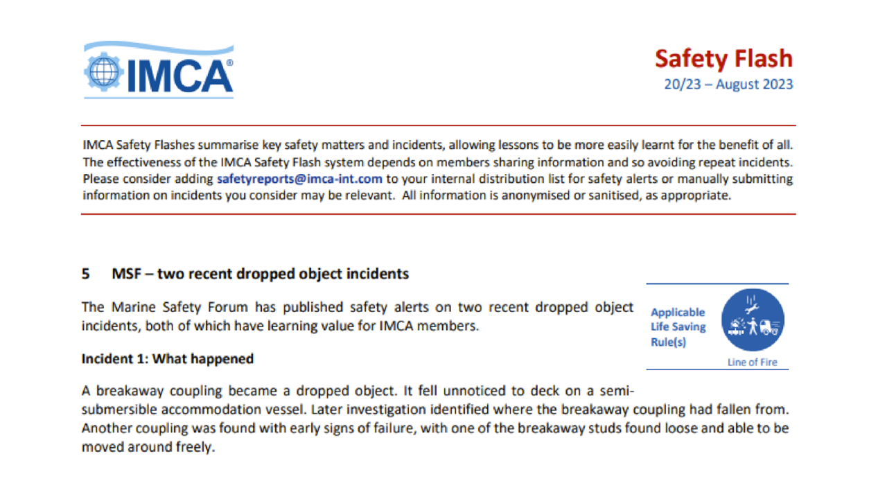 MSF two recent dropped object incidents