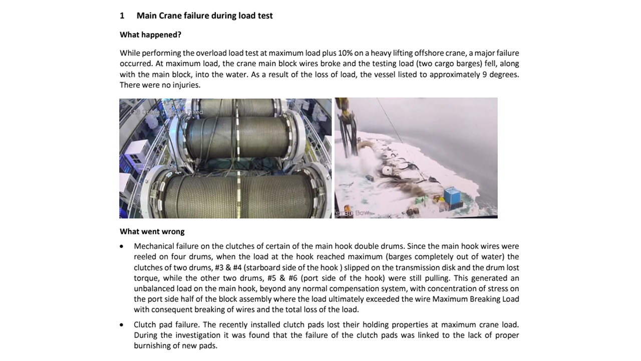 Main Crane failure during load test