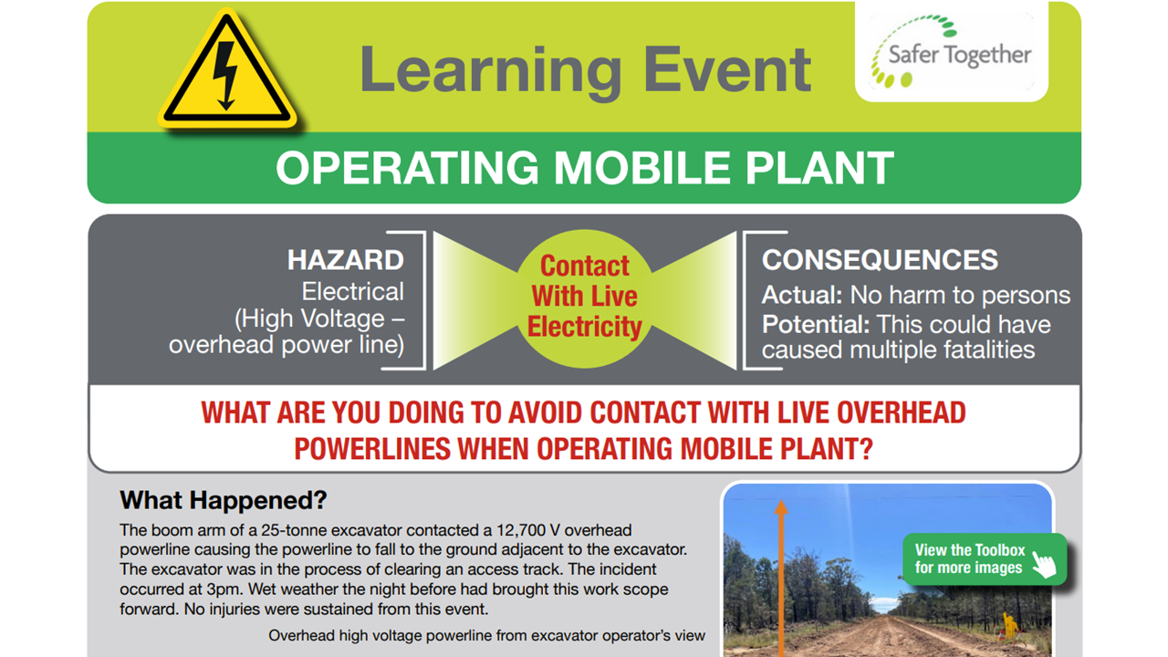Operating Mobile Plant Contact with Live Electricity