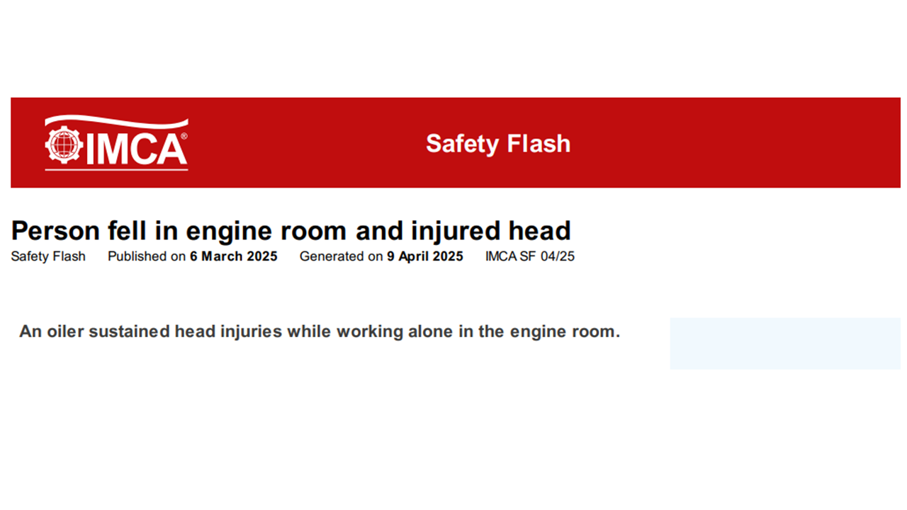 Person fell in engine room and injured head