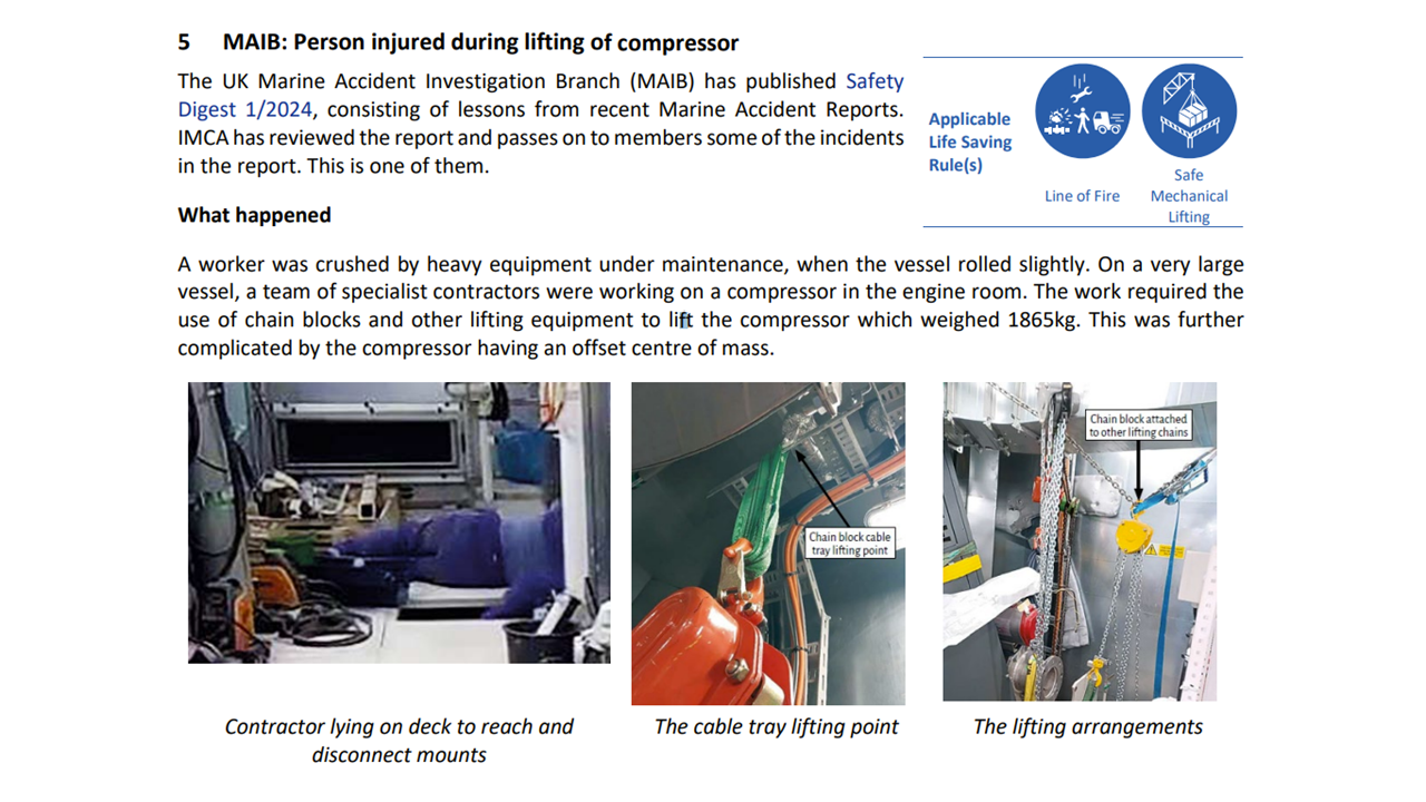 Person injured during lifting of compressor