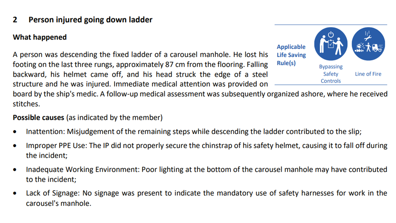Person injured going down ladder