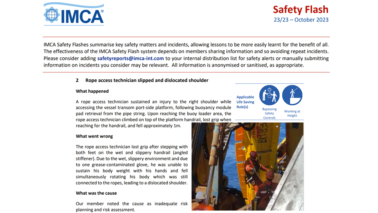 Rope access technician slipped and dislocated shoulder