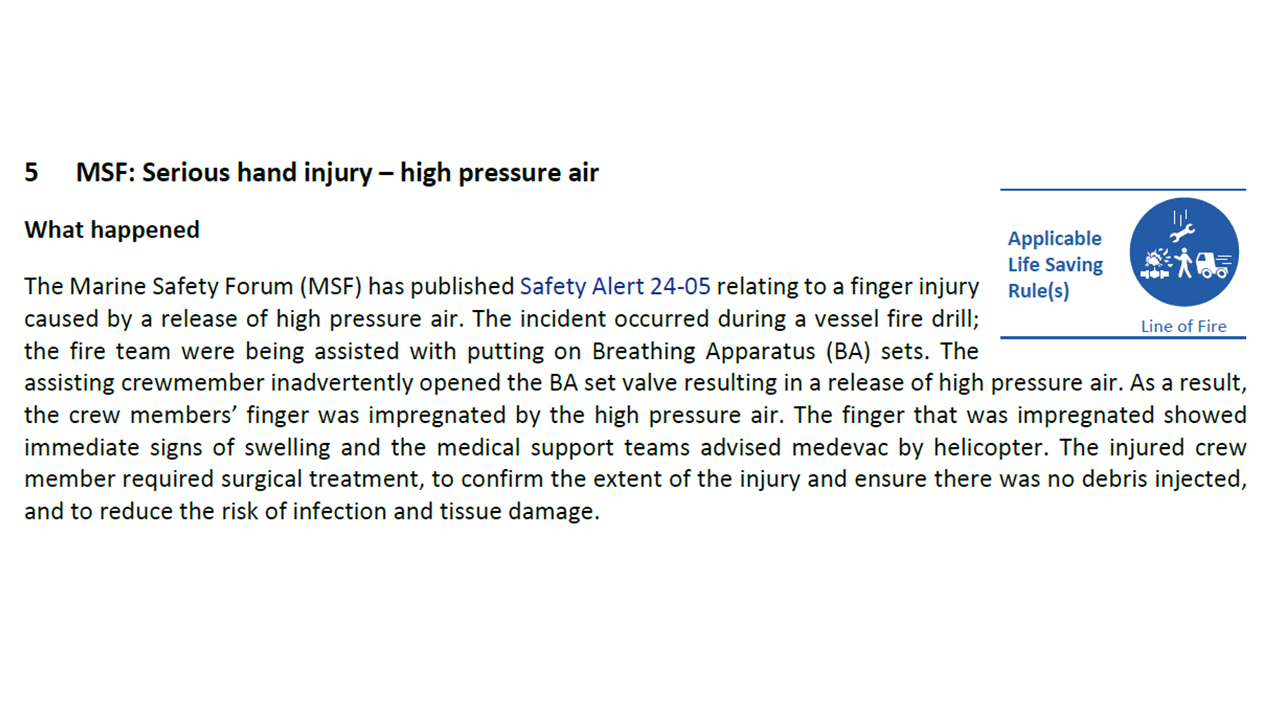 Serious hand injury high pressure air