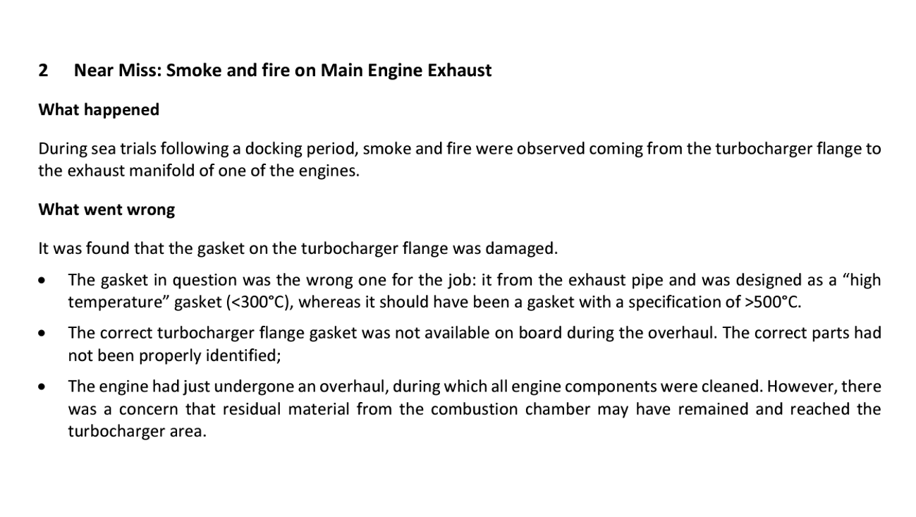 Smoke and fire on Main Engine Exhaust