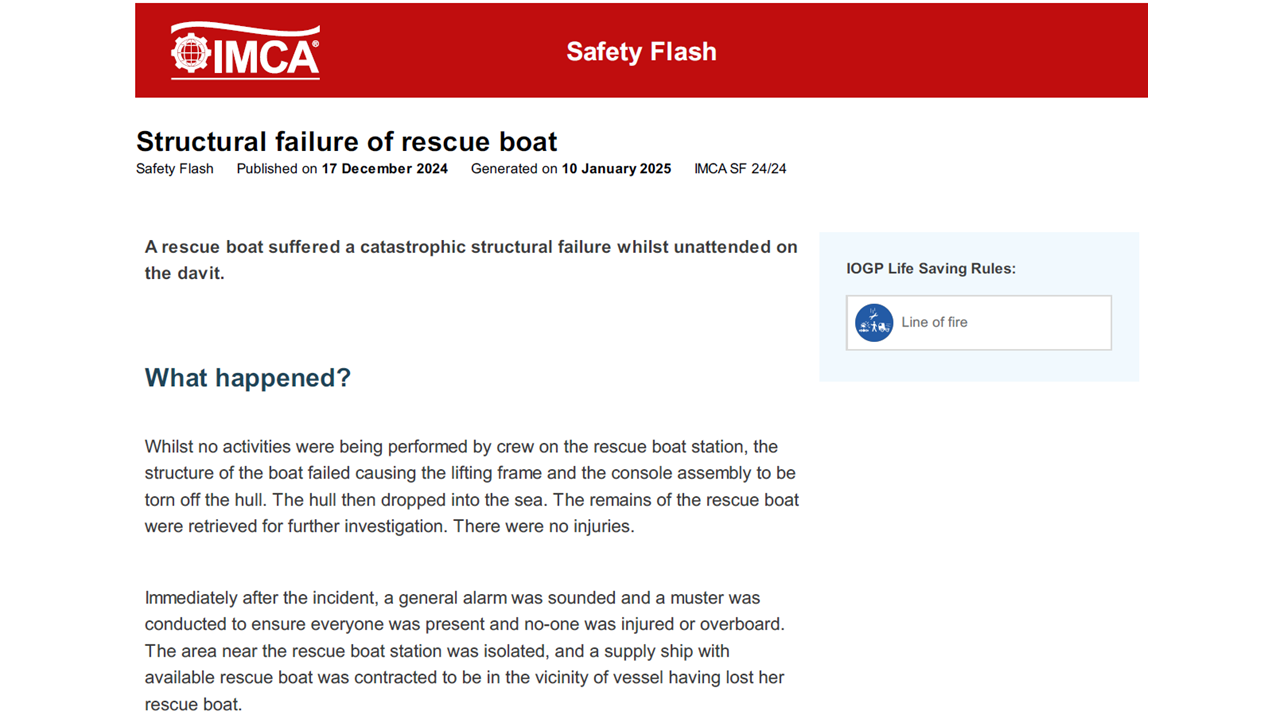 Structural failure of rescue boat