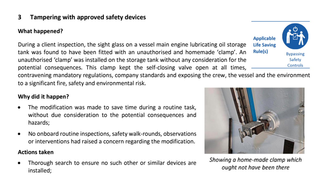 Tampering with approved safety devices