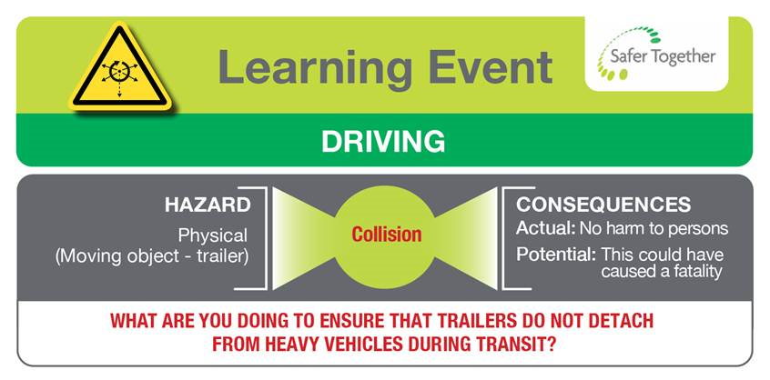 Trailer detached from heavy vehicle during transit