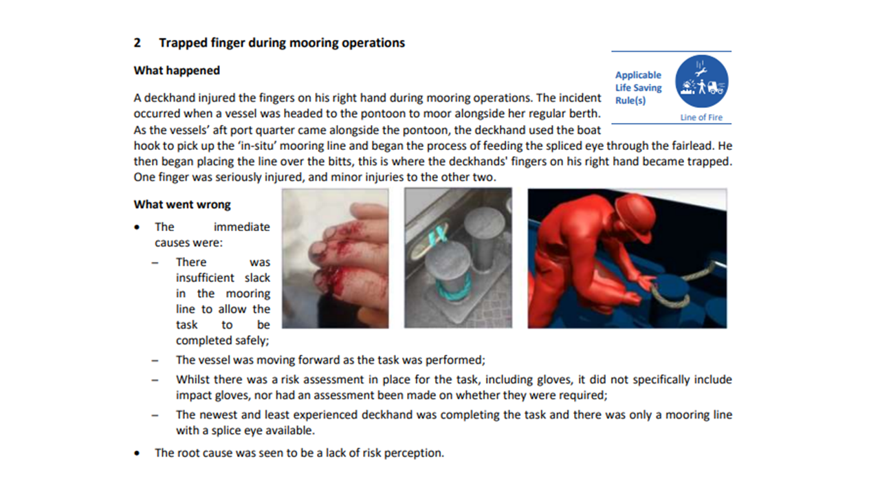 Trapped finger during mooring operations