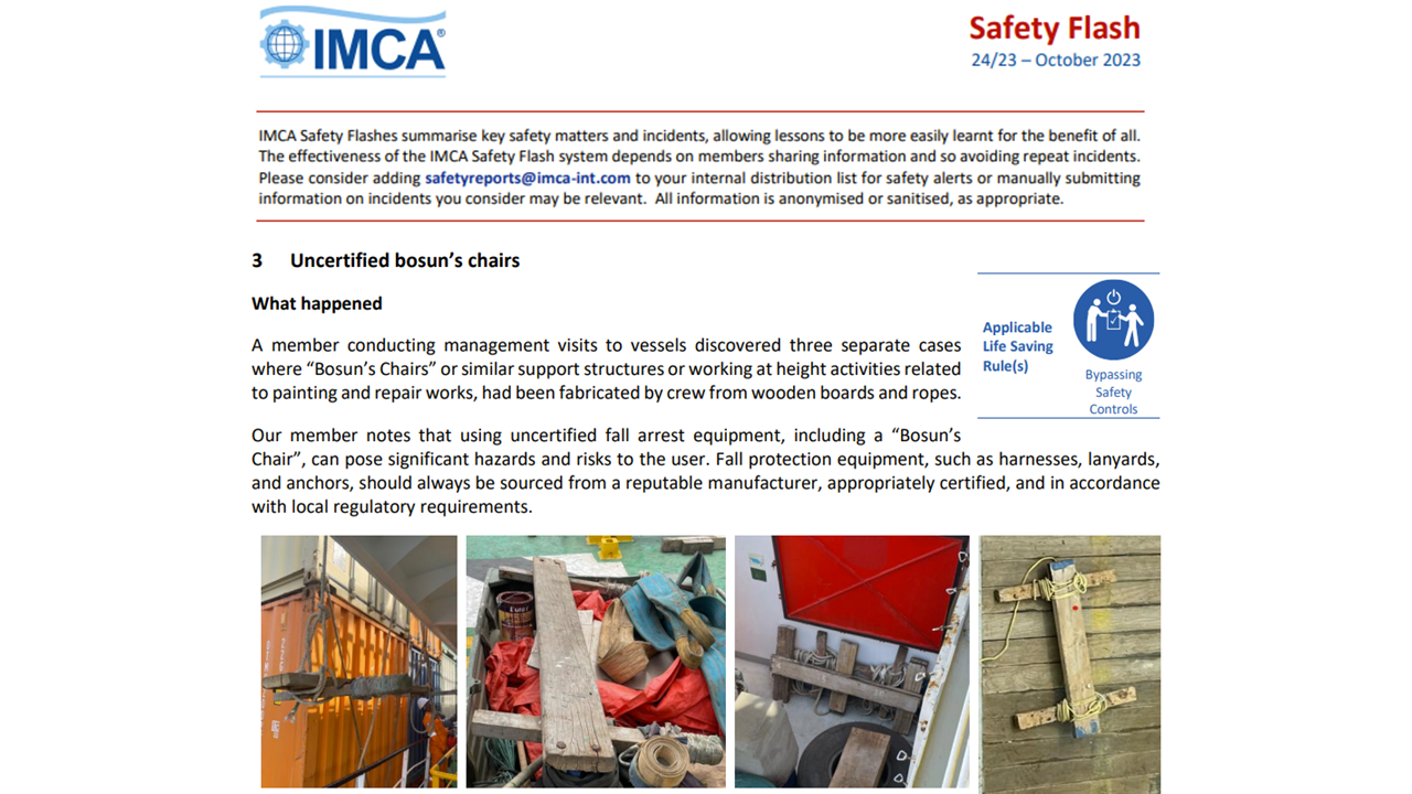 Uncertified bosuns chairs