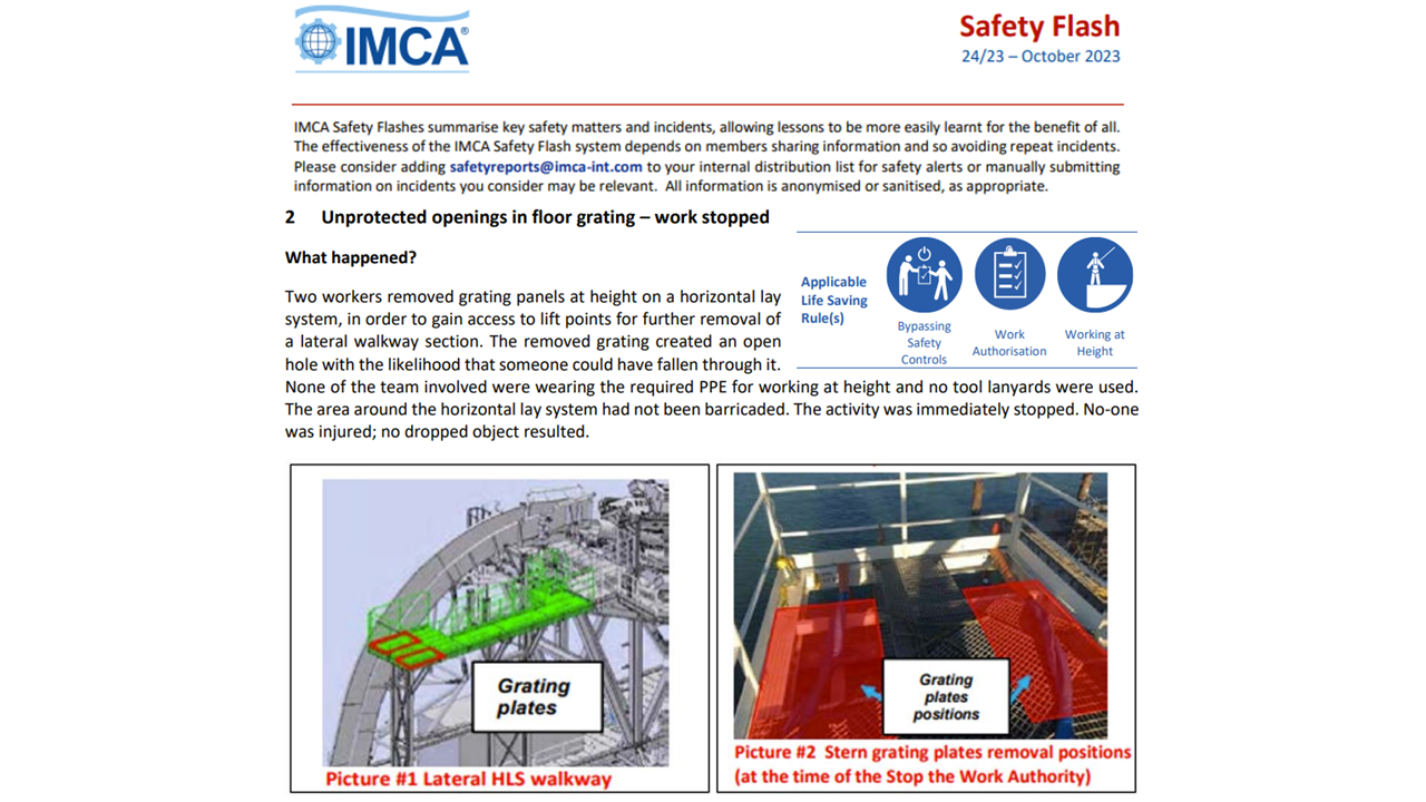 Unprotected openings in floor grating work stopped