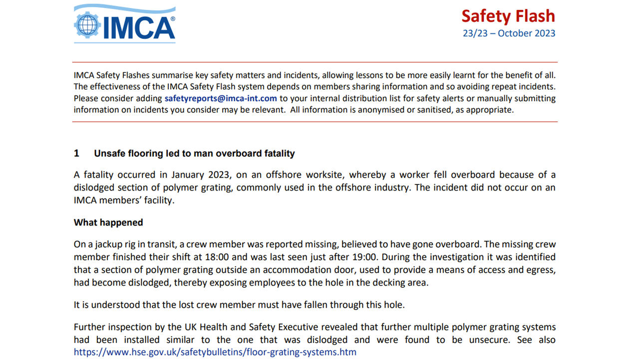 Unsafe flooring led to man overboard fatality