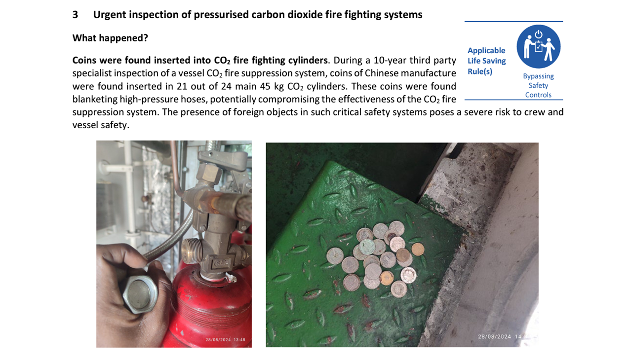 Urgent inspection of pressurised carbon dioxide fire fighting systems