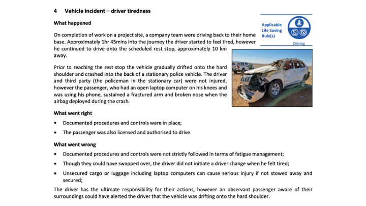 Vehicle incident driver tiredness
