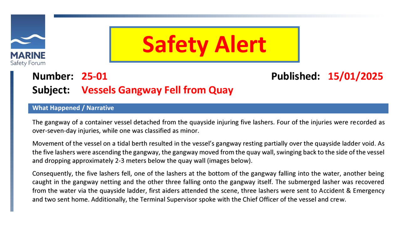 Vessels Gangway Fell from Quay