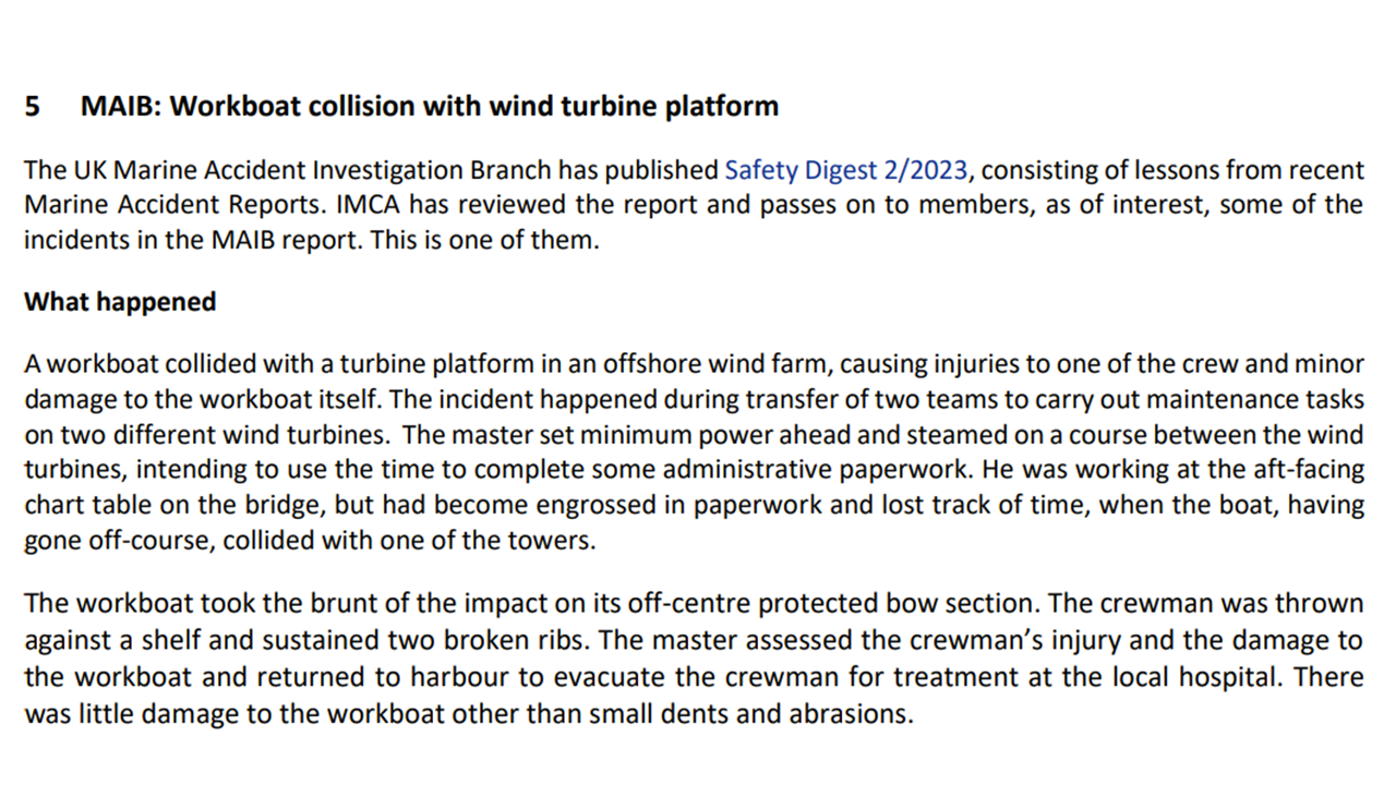 Workboat collision with wind turbine platform