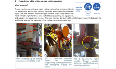 3 Finger Injury while setting up pipe cutting operation