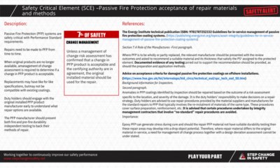 Alerts Moments Safety Critical Element SCE Passive Fire Protection acceptance of repair materials and methods