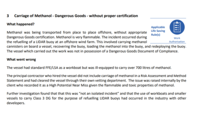 Carriage of Methanol Dangerous Goods without proper certification