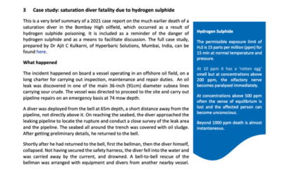 Case study saturation diver fatality due to hydrogen sulphide