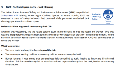 Confined space entry tank cleaning