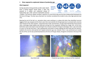 Diver exposed to unplanned release of production gas