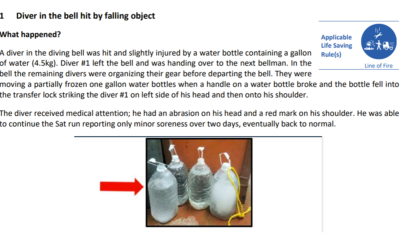 Diver in the bell hit by falling object