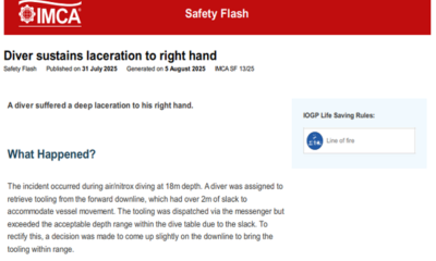 Diver sustains laceration